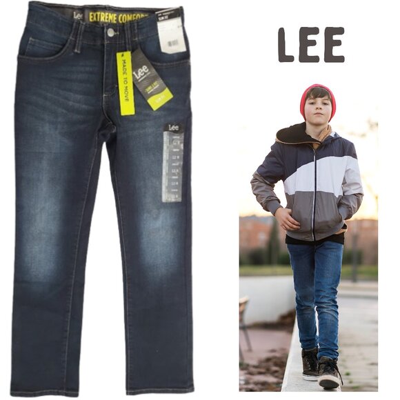 LEE Extreme Comfort Adjustable Waist Slim Fit Blue Jeans - NWT Boys 12 R - Picture 1 of 6